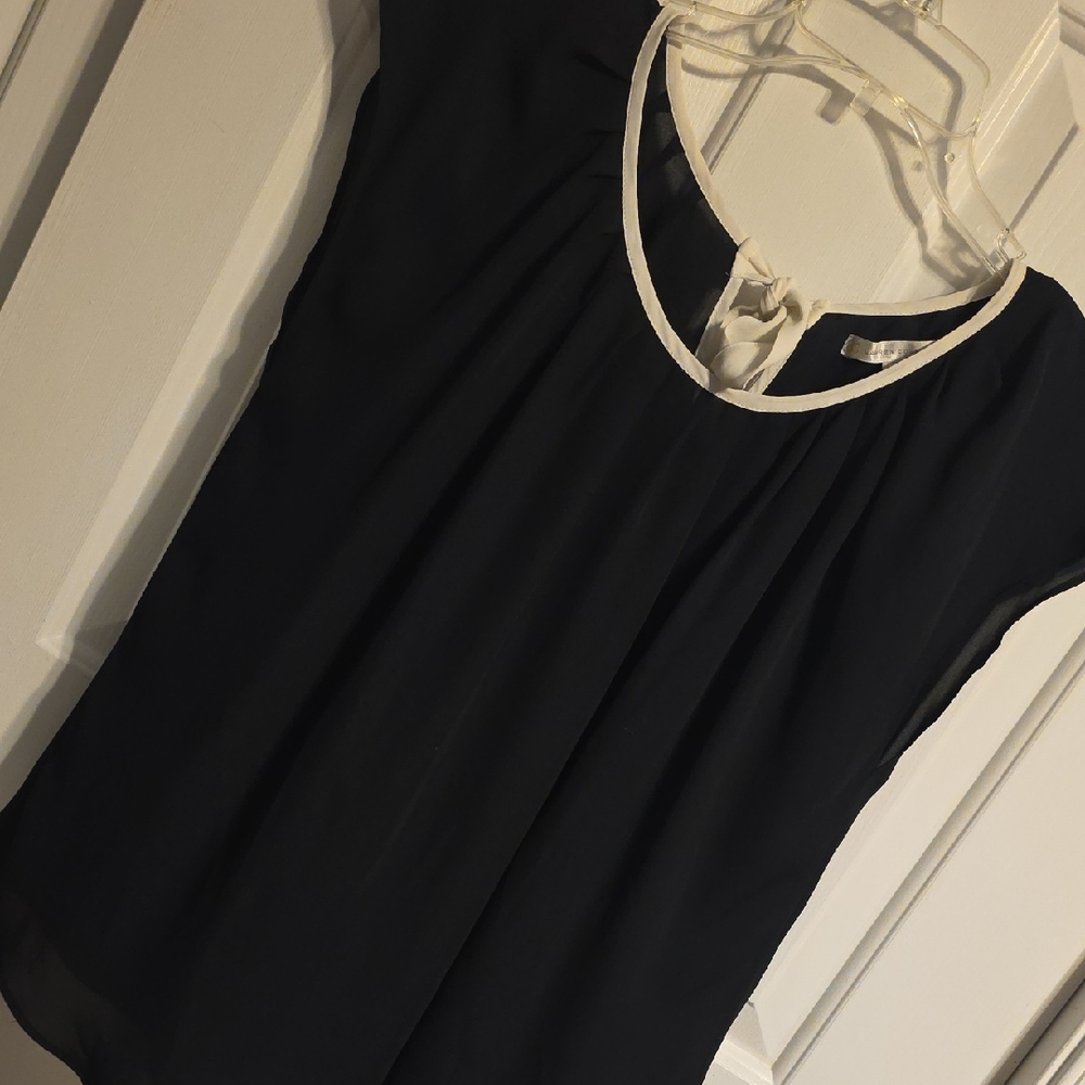 LC Lauren Conrad Navy Blouse with Cream Trim